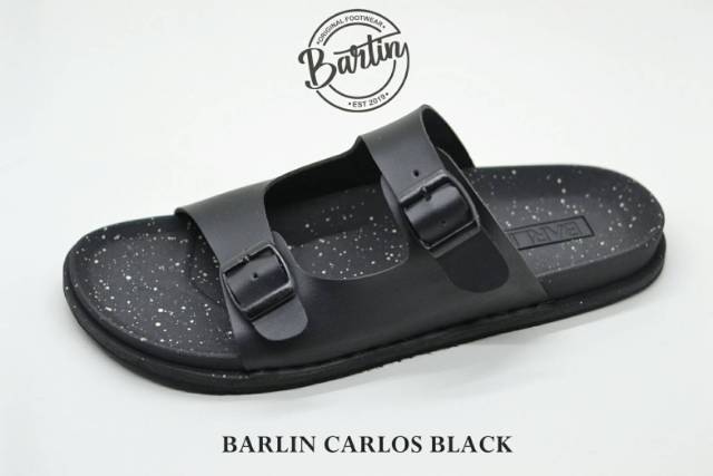 CARLOS BLACK - BARLIN FOOTWEAR | Sandal Pria Original Barlin Slide Strap Dua Sintetis Premium