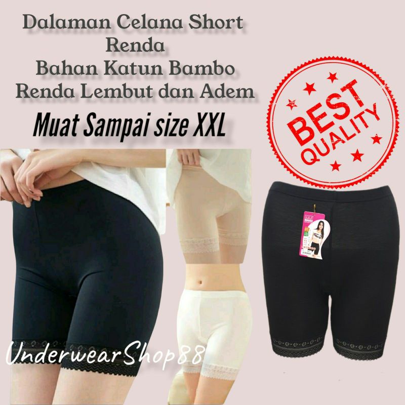 Dalaman Celana Short Renda/Celana Hotpants Renda Katun Bambu/All Size Fit To XXL