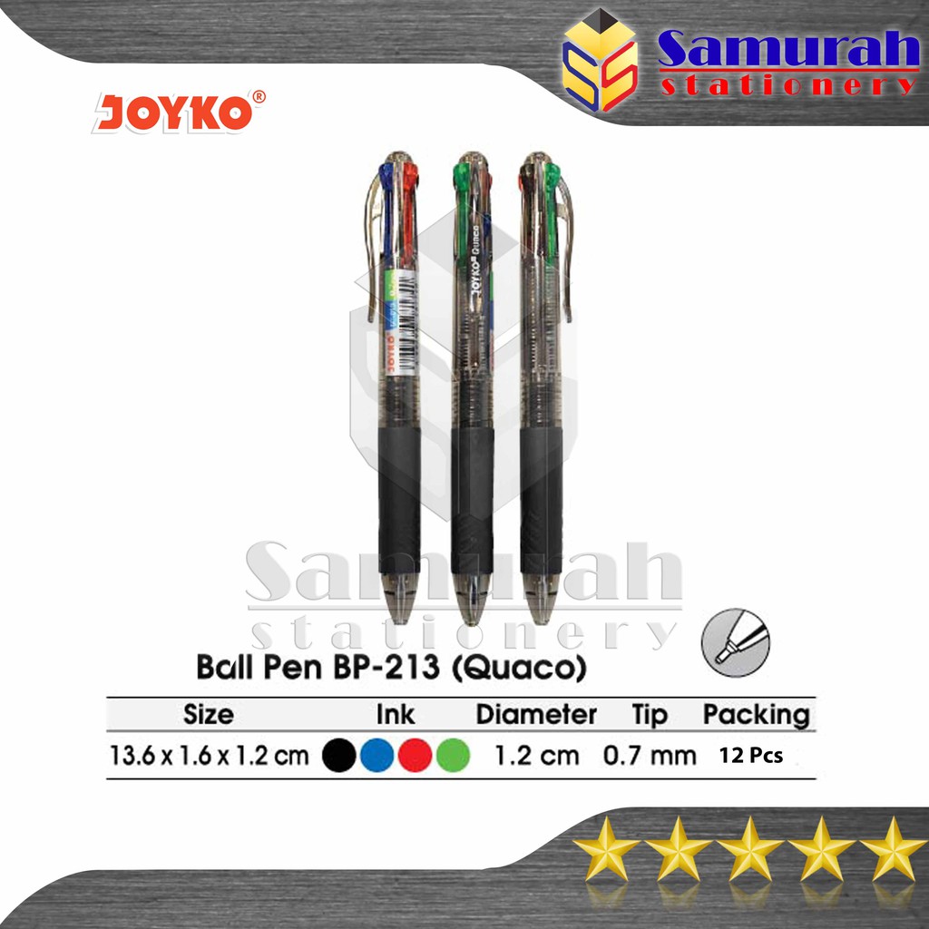 

Pulpen Joyko Quaco 4 Warna BP 213 / Ball Pen BP-213 0.7 mm / Ballpen Cetek BP213 4Warna 4 W