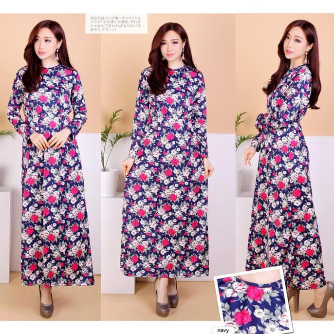 Kualitas Terbaik DAMAI FASHION JAKARTA - maxi dress wanita ISABEL bunga - konveksi mura - Navy ON