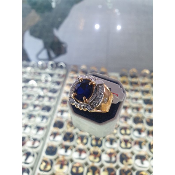 cincin cowo pria dewasa emas mata batu biru kombinasi warna cakep