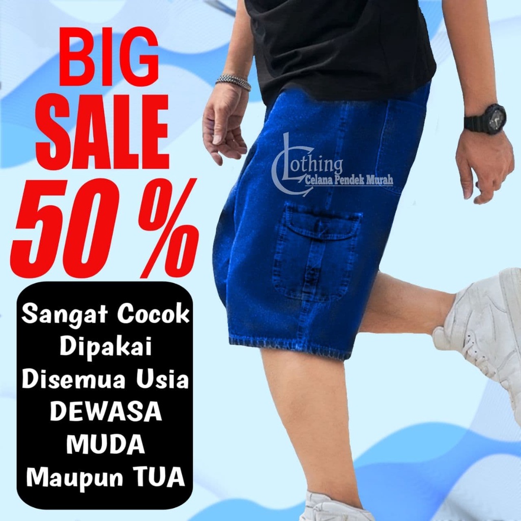 Short Pants Pria Celana Cargo Pendek Jeans Santai Dewasa Harian Selutut Laki Laki Motif Polos Jins C