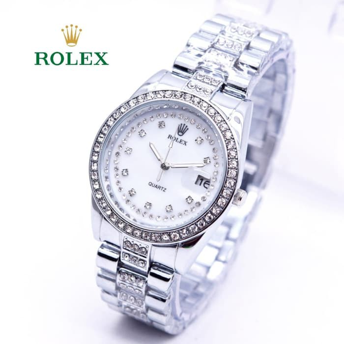 Jam Tangan Rantai Original Terbaru IC437 Jam Tangan Wanita / Cewek Rolex Dmd02 Rantai Silver White