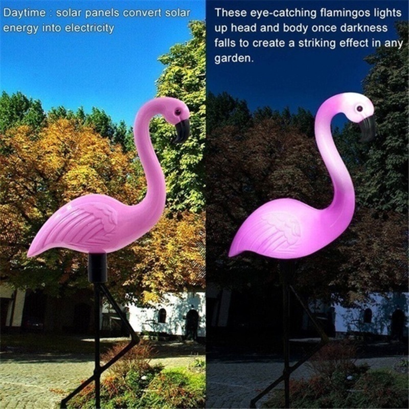 (LUCKID) Lampu Taman Led Tenaga Surya 3-Led Bentuk Flamingo
