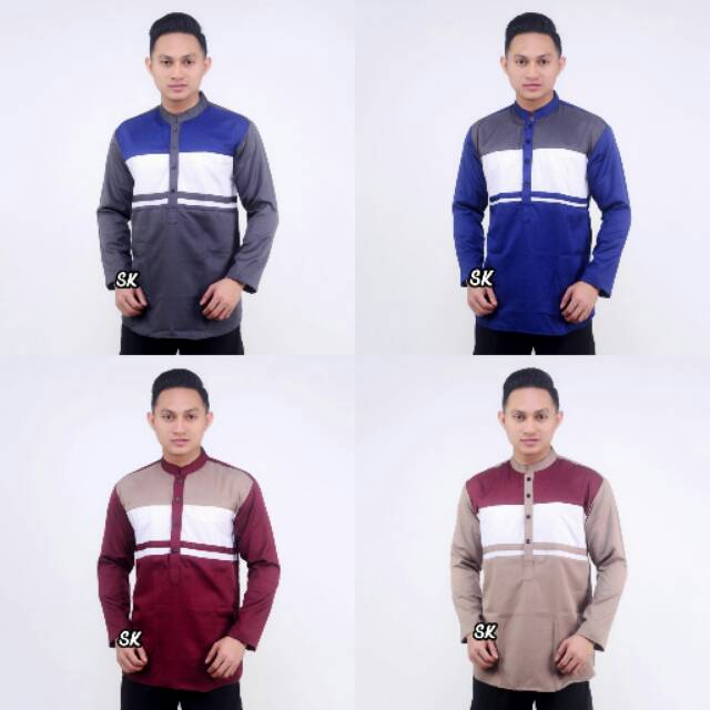 Kurta Pakistan Pocket Ori MARAJO Kancing Polos Lis Songket Lengan Pria Remaja Dewasa Simple Baru