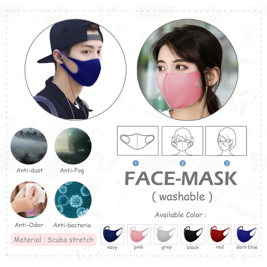 Masker Kain Korea Bahan Scuba Stretch Bisa Dicuci