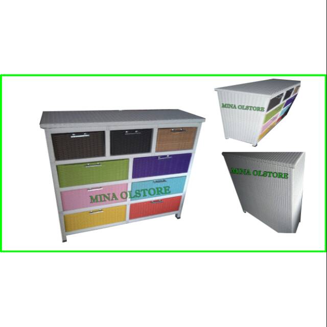 Lemari laci rotan sintetis 9 laci full anyaman