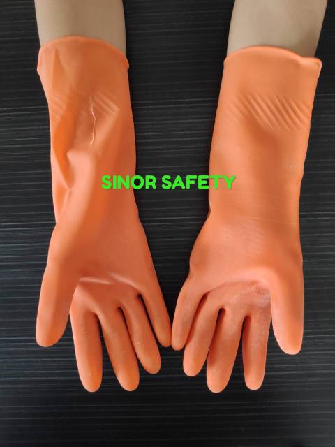 Sarung Tangan Karet Latex Tebal Serbaguna Rubber Glove 32 cm Kuning dan Orange