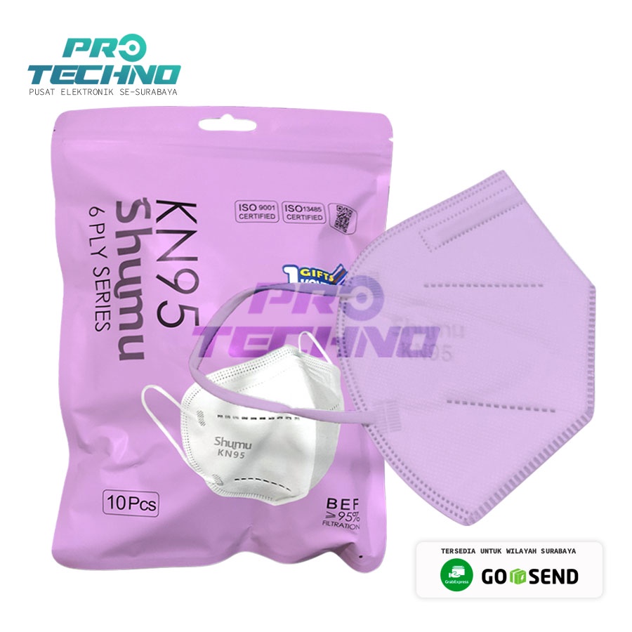 Masker KN95 SHUMU UNGU 6 Ply - 10 Pcs - FREE CONECTOR - 10 Pcs Tali Senada