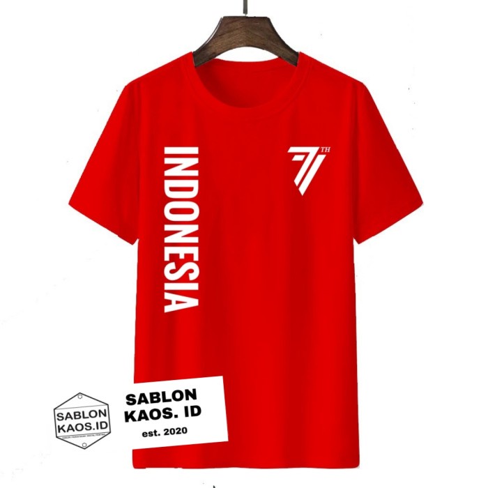 AR Kaos 77 Tahun Indonesia / Kaos Hut Ri 77th / Kaos Indonesia Merdeka - Merah, XL