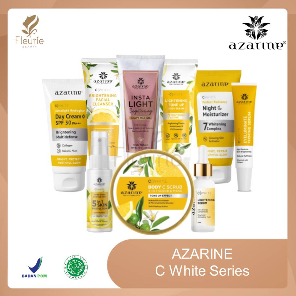 Azarine C White Series - Day Night Cream/Essence/Body Scrub/Cleanser Halal Original BPOM