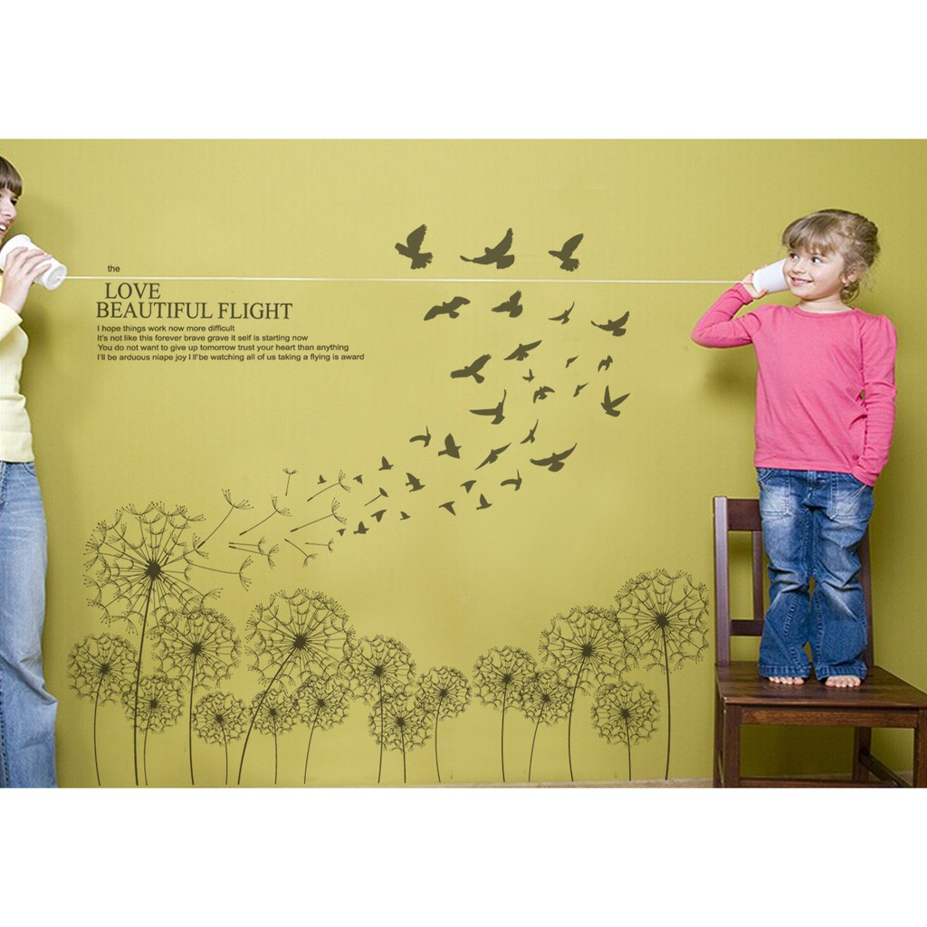 RELIZA WALL STICKER BUNGA DANDELION HITAM FLOWERS SILUET BIRD JM7317 STIKER DINDING