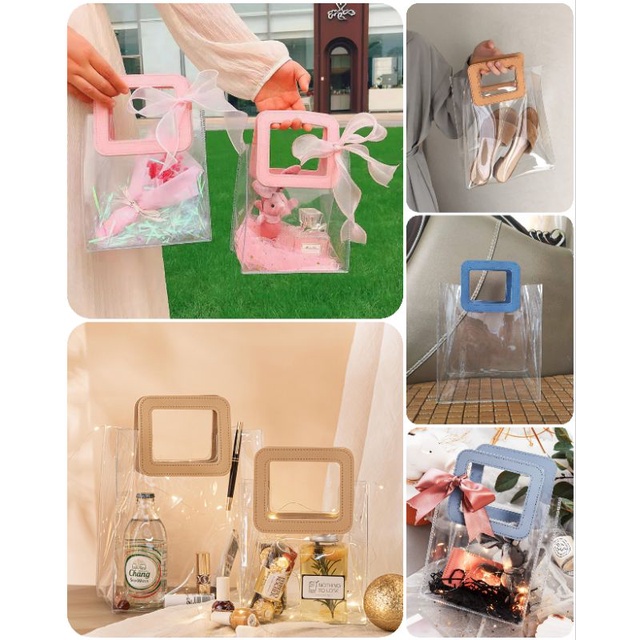 TAS PVC MEWAH TRANSPARAN BENING PUTIH DAN HOLOGRAM TAS HADIAH IMLEK /NATAL PB30