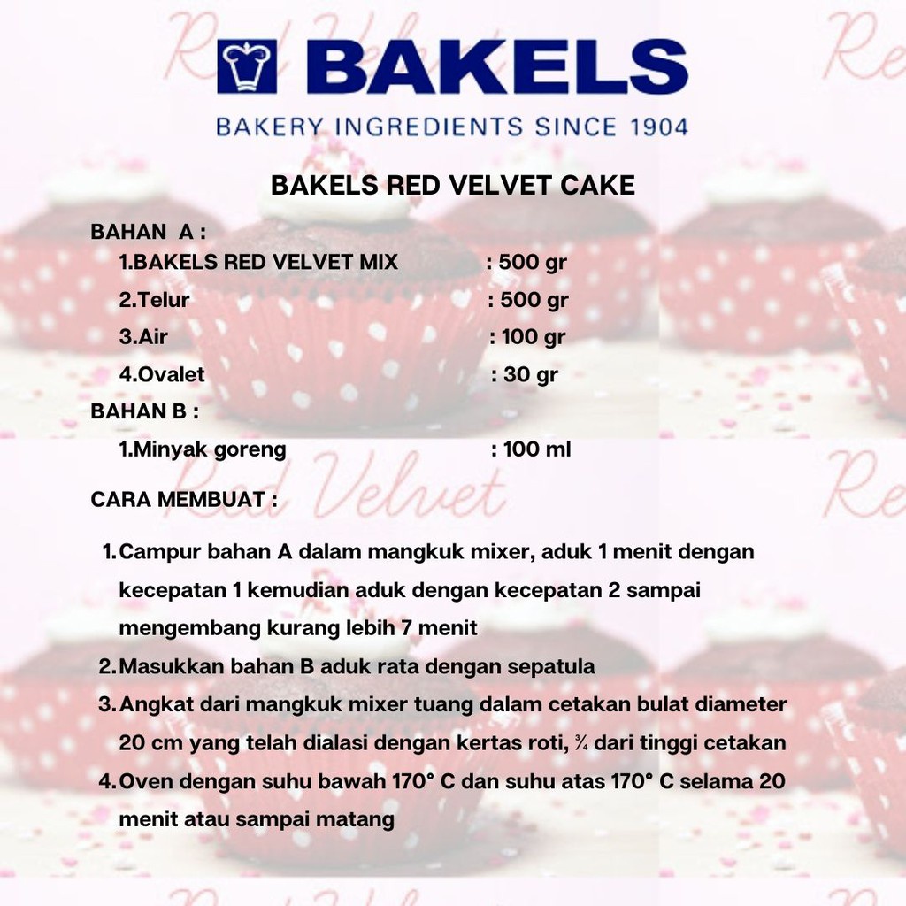 Bakels Premix Red Velvet, Chocolate Muffin, dan Low GI Multiseed kemasan 1Kg ( Repack )