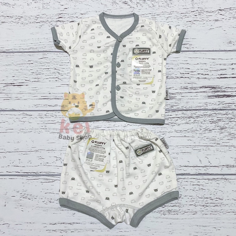 Baju Bayi Newborn Set Fluffy Pendek Bis SNI Abu - Set Baju Bayi Fluffy