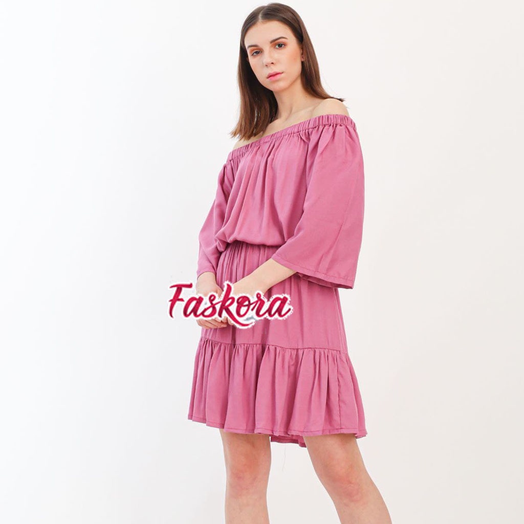 Dress Sabrina Kerut Lengan Panjang Jumbo Wanita Kekinian Dres Sabrina Polos