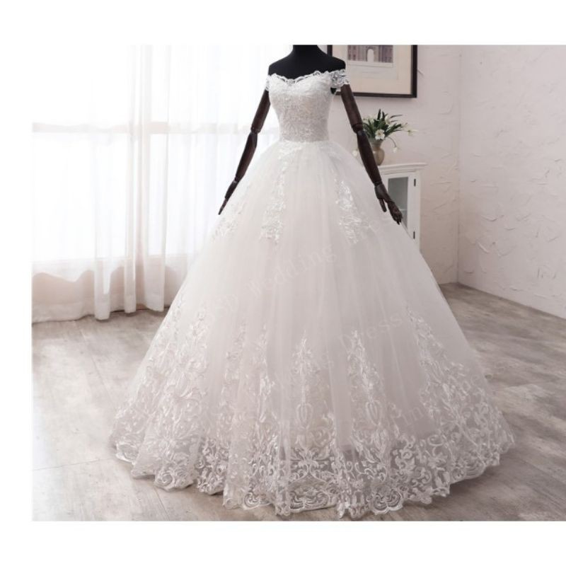 Baru Kedatangan Gaya Afrika Korea Renda Applique Gaun Pengantin 2020 V Neck off Bahu Ukuran Gaun