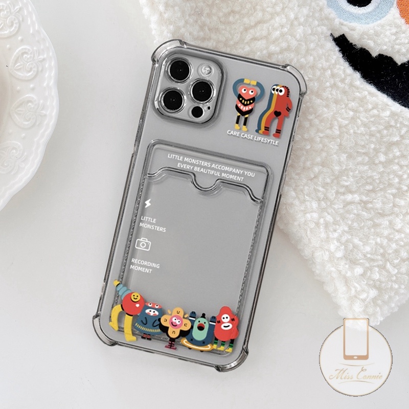 Soft Case Dompet Kartu Tahan Banting Desain Monster Kecil Untuk iPhone 6 6s 7 8 Plus 11 12 13 14 Pro Max SE 2020 XR X XS Max