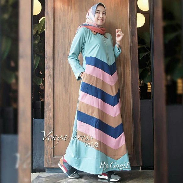 Baju Original ER VENYA Maxi Dress Muslim Modern Panjang Hijab Fashion Perempuan Casual Gamis Trend