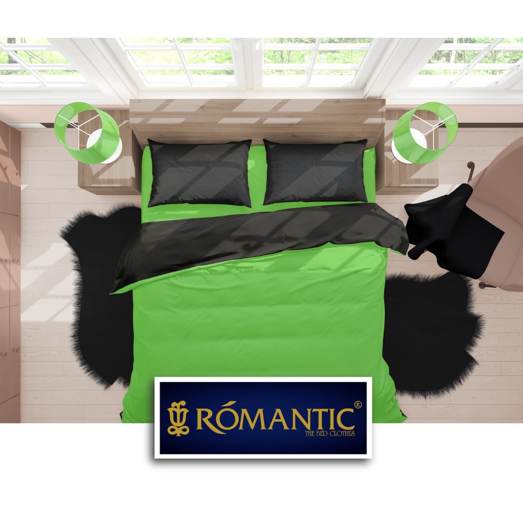 Two Tone Bedcover ROMANTIC Hitam x Hijau aesthetic Bandung