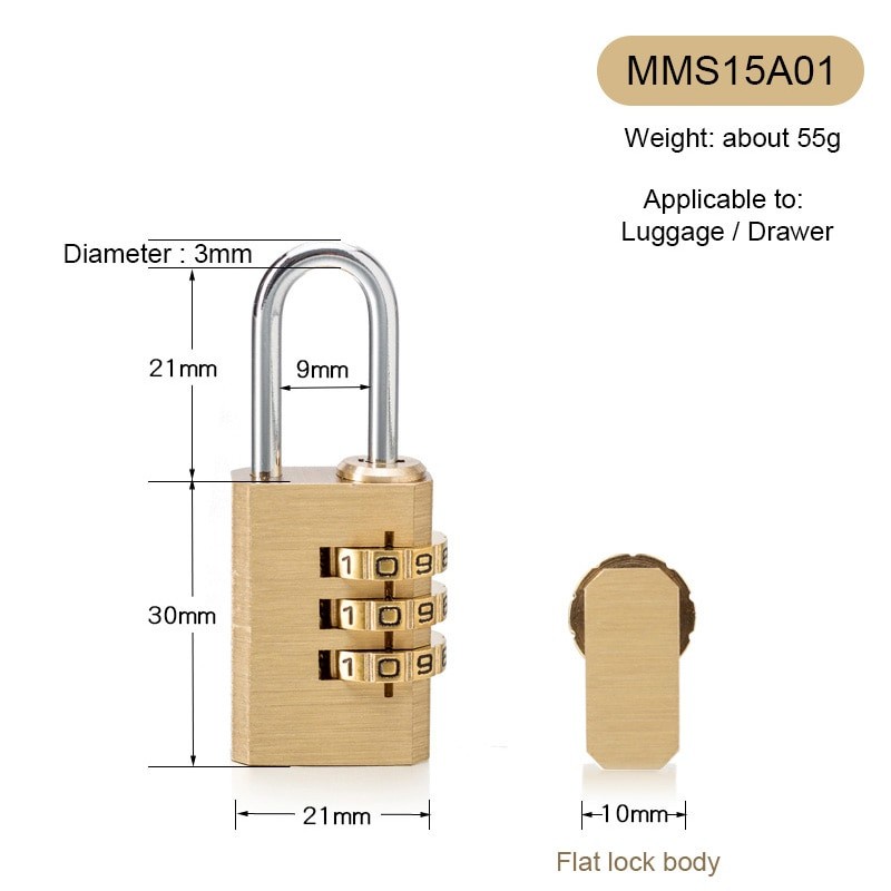 Gembok Koper Padlock 4 Digit Combination Solid Brass Stainless - Golden