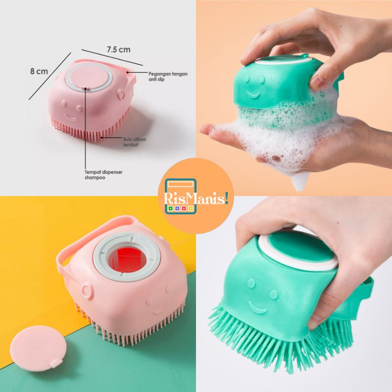 SHAMPOO DISPENSER SHOWER BRUSH - Sikat Mandi Silikon Lembut Dispenser Sabun Cair Sisir Keramas Kucing Anjing Pet Binatang Peliharaan