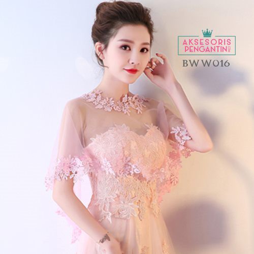 [BISA COD] CARDIGAN PESTA WEDDING LACE BOLERO PENGANTIN WANITA PINK BWW016