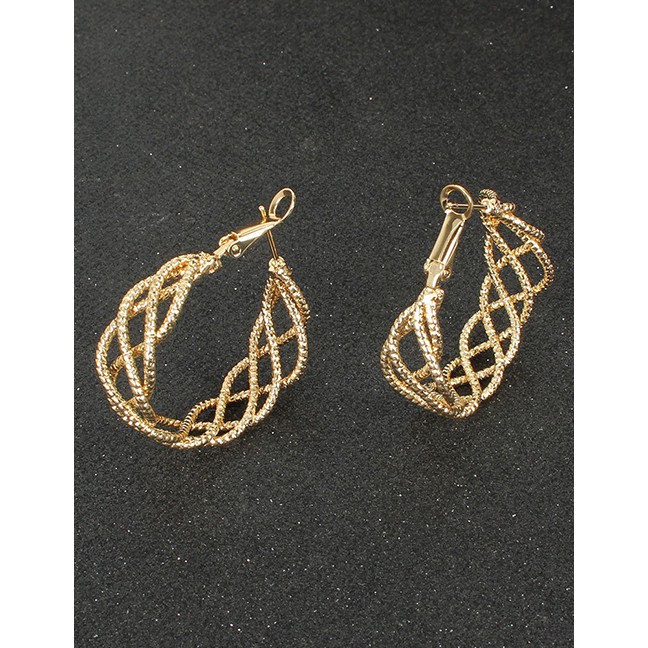 LRC Anting Hoops Fashion Color Hoop Woven Cross Multi-layer P48334