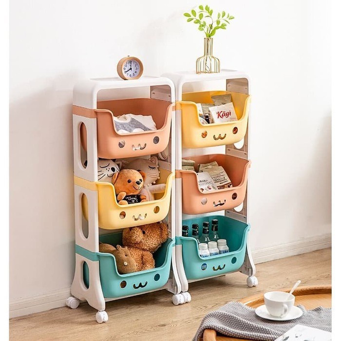 Rak Susun 3 Tingkat Lucu Tempat Penyimpanan Barang Mainan Boneka Anak