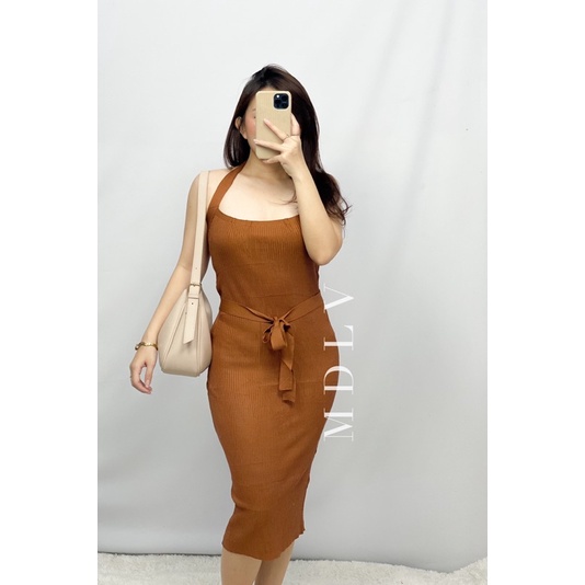 MDLV ~ 0350# Agatha Knitted Halter Bodycon Dress Bo