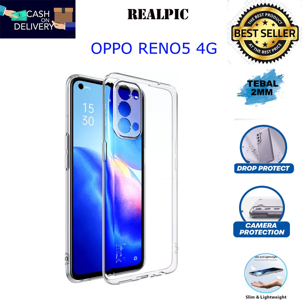 Case OPPO RENO5 4G Casing Clear HD KETEBALAN 2MM BENING TRANSPARAN TPU Premium Softcase