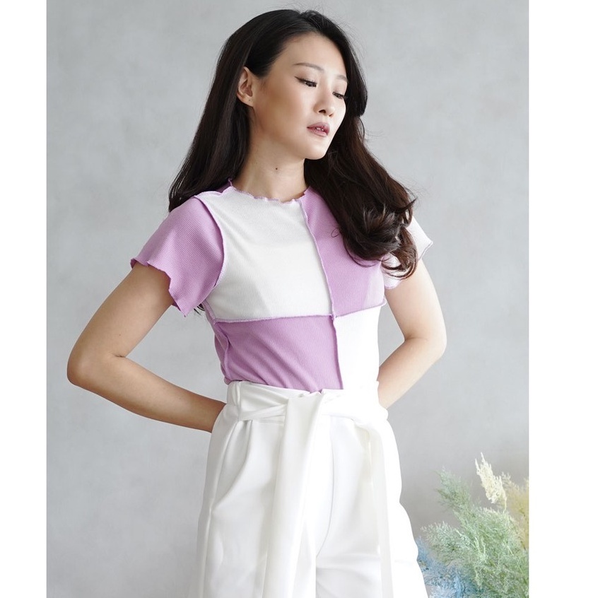 Seam Front Crop Combine Top - Crop Top Wanita RIB