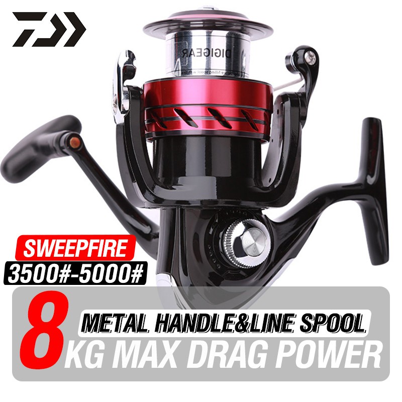 Daiwa Set Reel Pancing Drag Power Kecepatan Tinggi 8kg Max 3500-5000 Bahan Full Metal