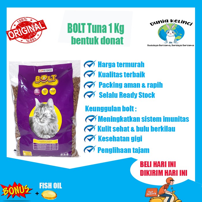 MAKANAN KUCING BOLT 1 KG TUNA BENTUK DONAT CAT DRY FOOD PAKAN KERING MAKAN PELET