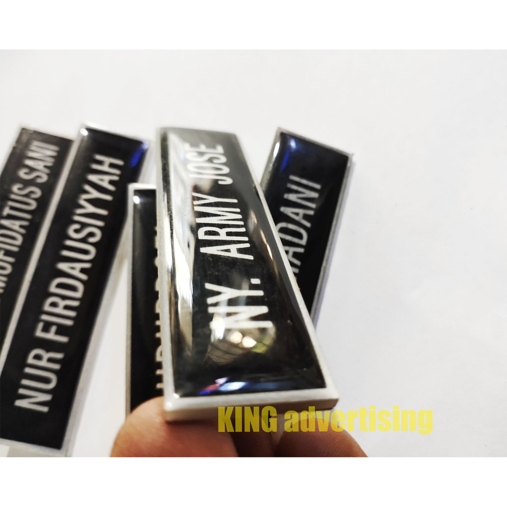 

Nametag resin cembung/ nama dada dinas / nametag polri akrilik peniti magnit paku kupu2
