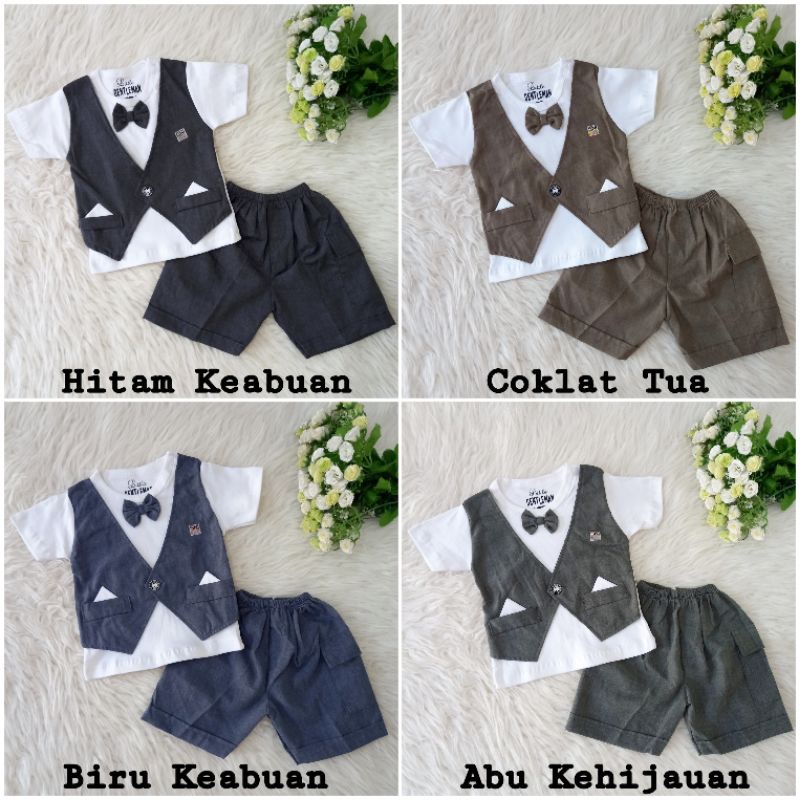Baju Pesta Setelan Anak Bayi Newborn Laki Cowok Tuxedo Vest Rompi Dasi 0-3 bulan Bln Murah Lucu