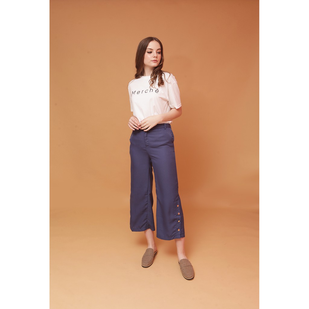  Celana  Wanita  Kulot  Button Denim Pants Merche Shopee  