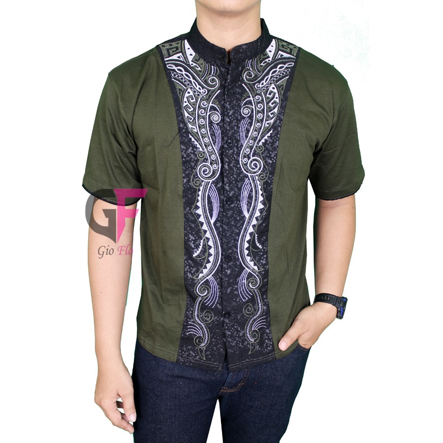 GIOFLO Pakaian Etnik Modern Baju Koko Bordir Pendek Green / KKS 27