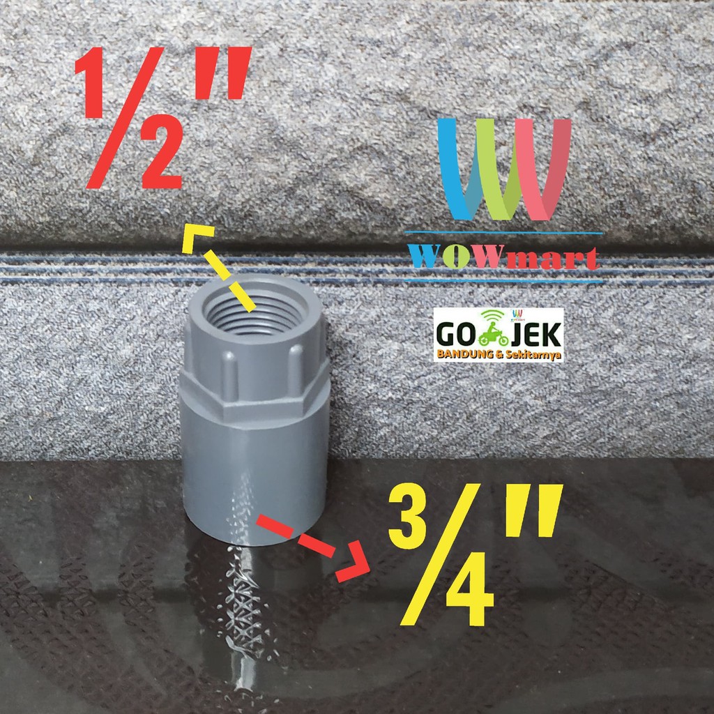 Soket Drat Dalam 1/2 x 3/4 inch SDD PVC Sambungan Pipa Reducer Kran