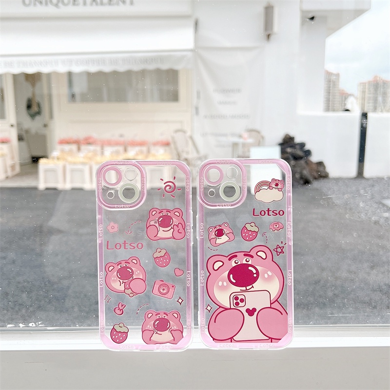 Casing Soft Case Transparan Motif strawberry Bear Anti Jatuh Untuk iPhone 13 / 12 Pro MAX / 11 / X / XR / XS MAX / 7 / 8 Plus