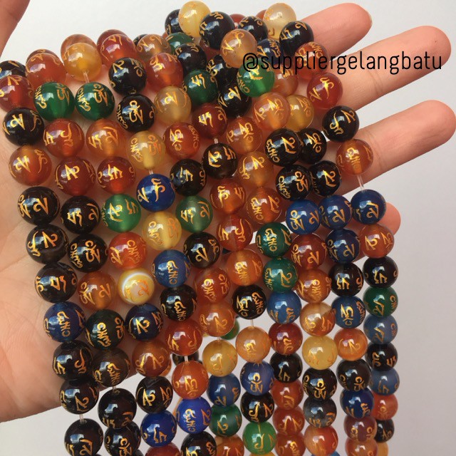 10mm multicolour om mani padme hum renceng batu alam onyx buddhist gelang kalung doa mantra vihara