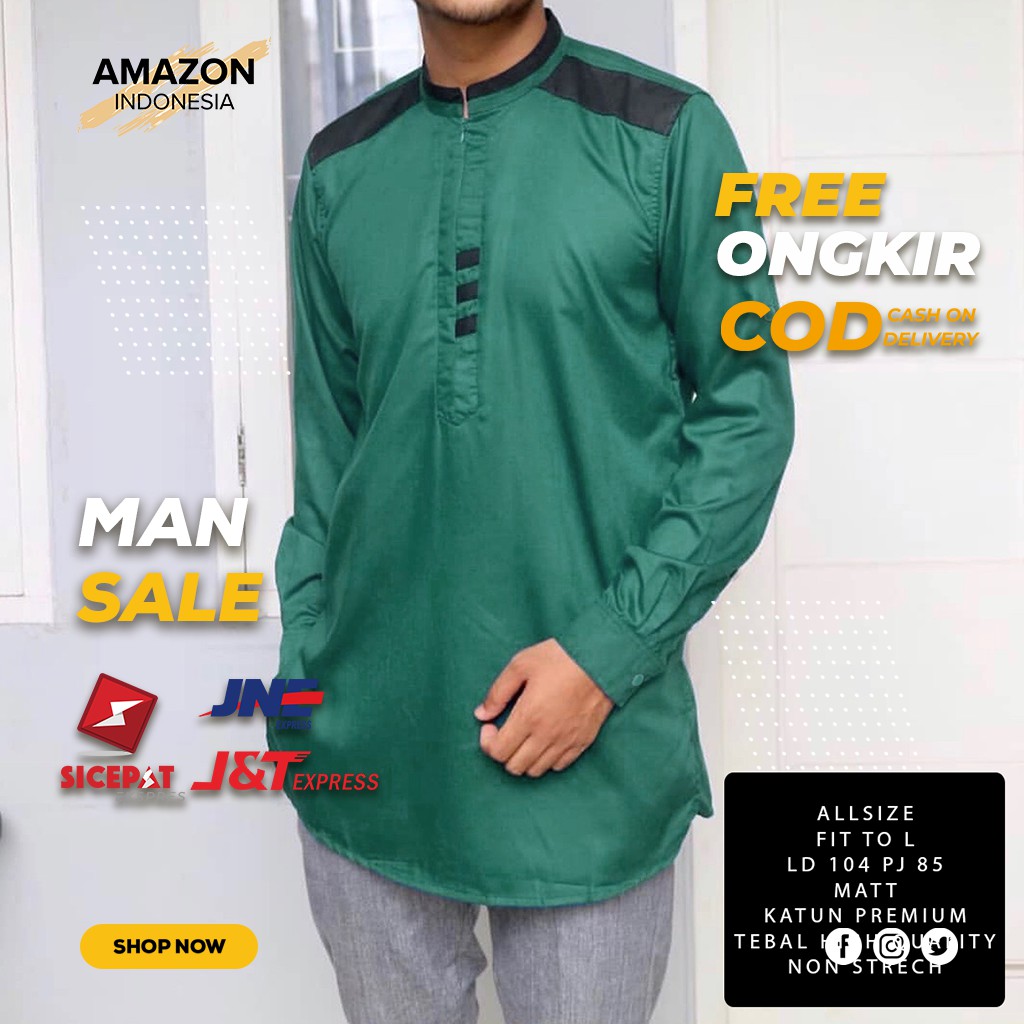 ATASAN MUSLIM PRIA BAJU KOKO WARNA GREEN HIJAU BAHAN KATUN TEBAL DINGIN PREMIUM ORIGINAL IMPOR MURAH