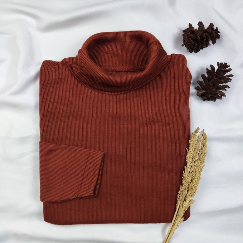 Kaos Turtleneck Pria Wanita Leher Tinggi Rib Premium-Bronze