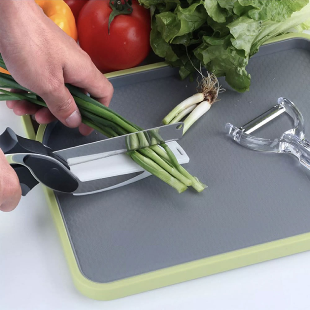 Clever Cutter 2 In 1 Gunting Pisau Dapur Talenan Tatakan Serbaguna Sayur &amp; Daging