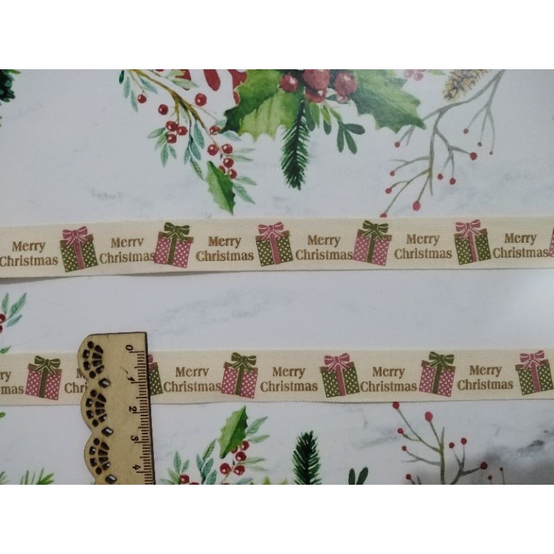 Pita natal katun christmas ribbon 18 mm per rol 10 yard