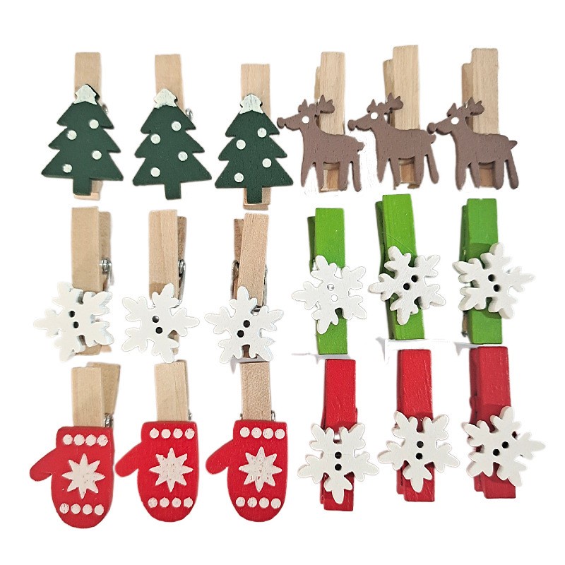 WDX wooden clip christmas jepit kayu natal klip dekorasi jepitan foto