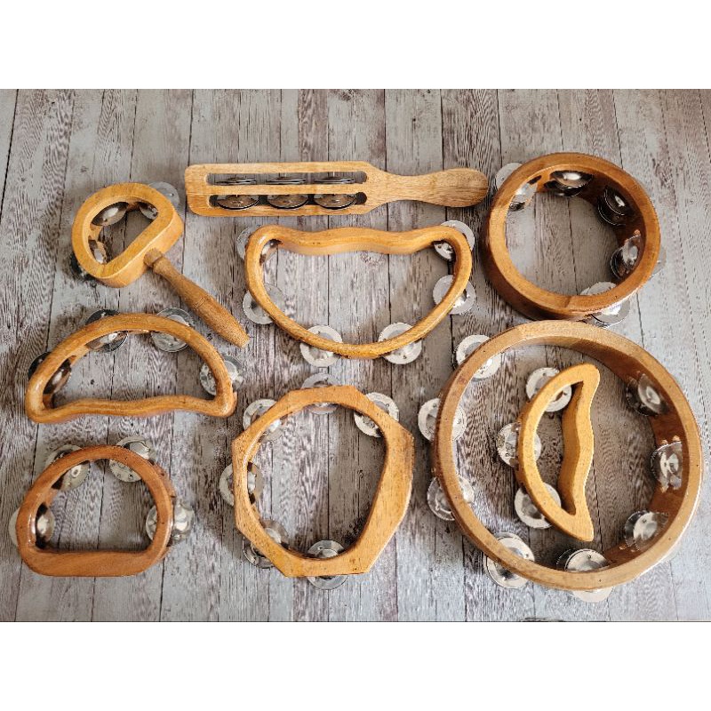 Alat Musik Tambourine Mainan Anak Tamborin Banyak Pilihan Bentuk Model Kecer Kecrek Icik Icik Bahan Kayu Natural