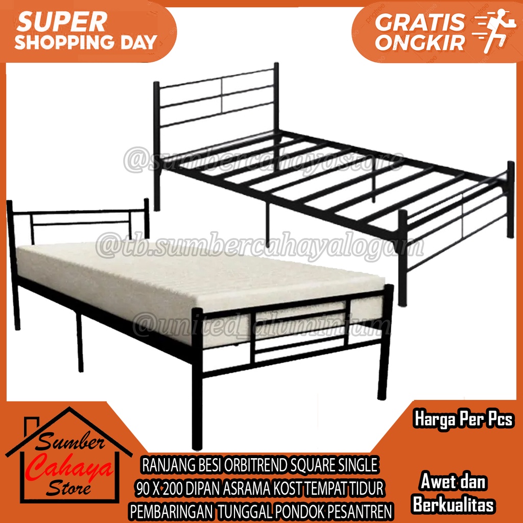RANJANG BESI ORBITREND SQUARE SINGLE 90 X 200 DIPAN ASRAMA KOST TEMPAT TIDUR PEMBARINGAN TUNGGAL PON