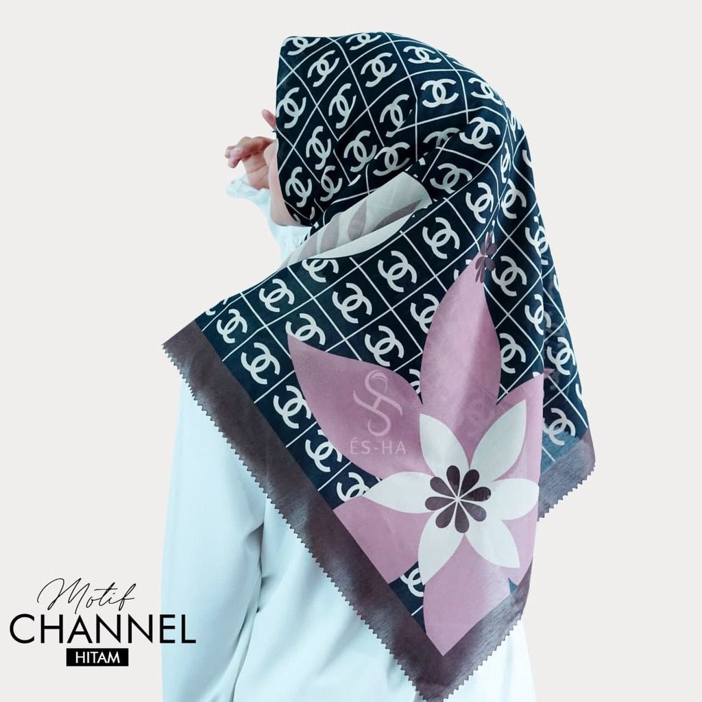 COD PROMO DENAY KW HIJAB SEGIEMPAT VOAL MOTIF / JILBAB DEENAY KW MOTIF TERMURAH-CHANNEL HITAM