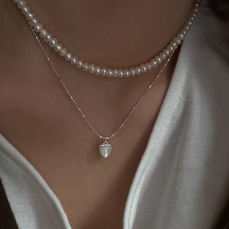 925 Perak Shell Cinta Kalung Wanita Klavikula Rantai Bermutu Tinggi Korea Baru Sederhana dan Serbaguna Kalung Yang Indah